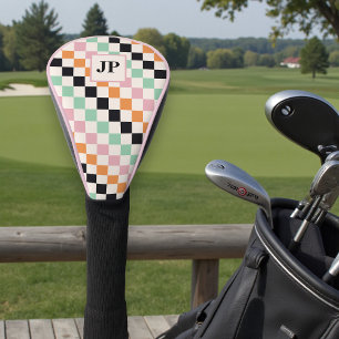 Monogram Retro Chequerboard Custom Monogrammed Golf Head Cover
