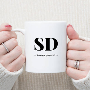 Monogram Retro Classic Elegant Minimal Black White Two-Tone Coffee Mug