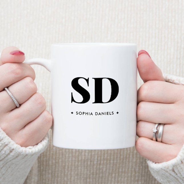 Monogram Retro Classic Elegant Minimal Black White Two-Tone Coffee Mug (Creator Uploaded)