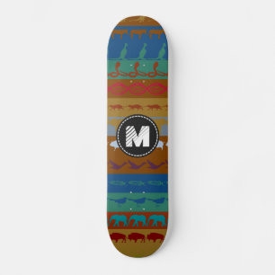 Monogram Retro Colourful Animals Pattern #6 Skateboard