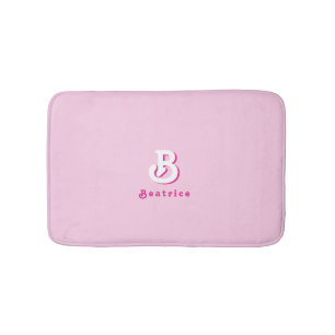 Monogram Retro Elegant Minimal Pink and White  Bath Mat