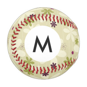 Monogram Retro Floral Background Baseball