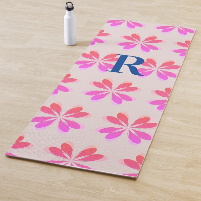 Monogram Retro Flower Pattern Pink Beige Yoga Mat (In Situ)