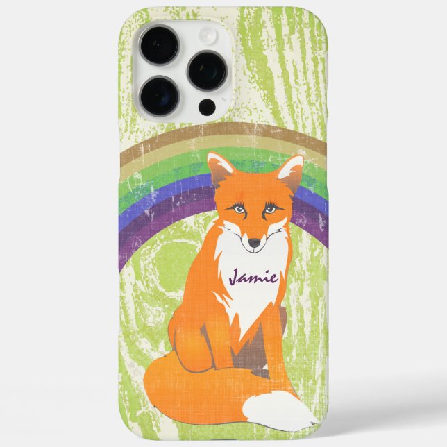 Monogram Retro Fox Art Lime Orange Retro Case-Mate iPhone Case (Back)