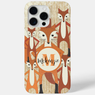 Monogram Retro Fox Art Orange Retro iphone iPhone 15 Pro Max Case