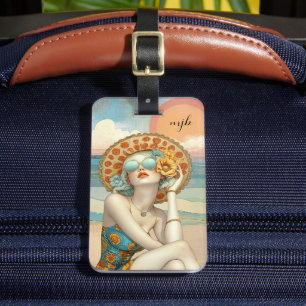 Monogram Retro Glam Summer Beach Vibes Woman Luggage Tag
