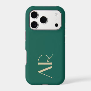 Monogram Retro Green Gold Initials Minimalist Chic