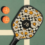 Monogram Retro Groovy Daisy Chequerboard Pickleball Paddle<br><div class="desc">Monogram Retro Groovy Daisy Chequerboard Pickleball Paddle features a groovy daisy pattern on a black and white chequerboard pattern background with your custom text or personalised initials in the centre. Perfect as a gift for family and friends for Christmas, birthday, holidays, Mother's day, work colleagues and more. Created by ©Evco...</div>
