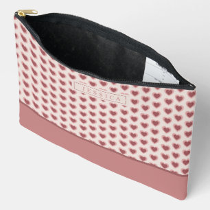 Monogram Retro Hearts Pink Burgundy Accessory Pouch