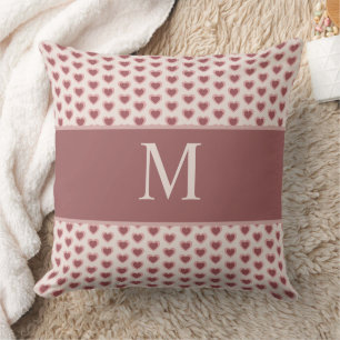 Monogram Retro Hearts Pink Burgundy Cushion