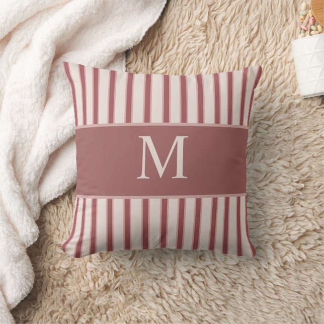 Monogram Retro Hearts Pink Burgundy Cushion (Blanket)