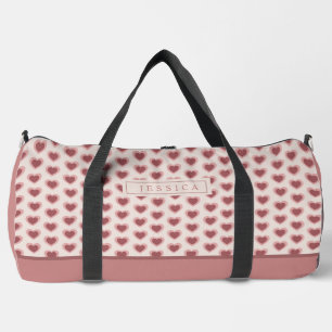 Monogram Retro Hearts Pink Burgundy Duffle Bag
