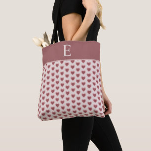 Monogram Retro Hearts Pink Burgundy Tote Bag