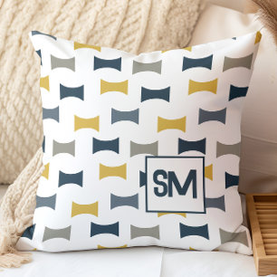 Monogram Retro Mid Century Geometric Navy Mustard Cushion