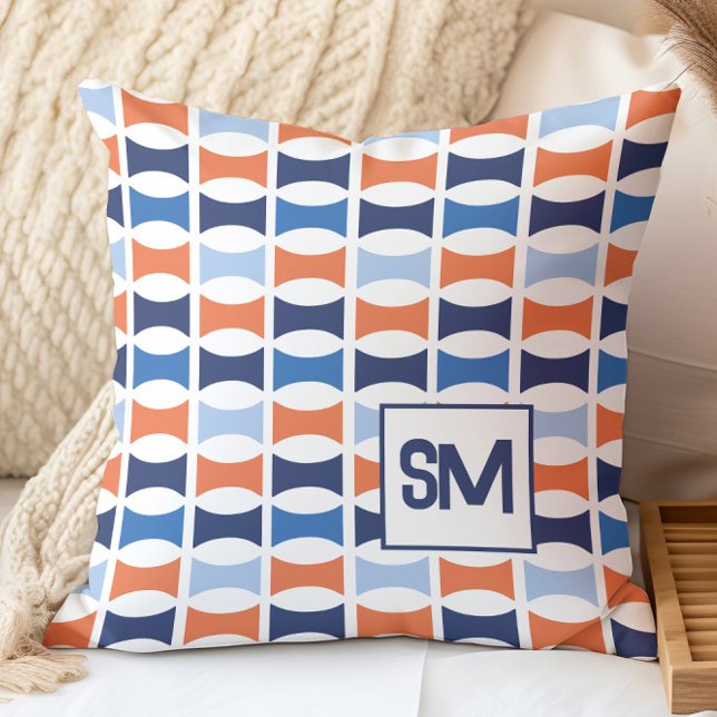 Monogram Retro Mid Century Geometric Pattern Cushion (Creator Uploaded)