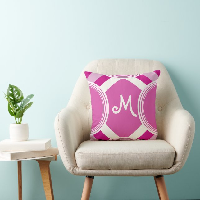 Monogram Retro Personalised Pink Pillow (Chair)