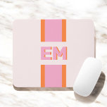 Monogram Retro Pink Orange Mouse Pad<br><div class="desc">Upgrade your workspace with a personalised mousepad that combines vintage charm and modern functionality. Your monogram takes centre stage in a bold sans serif font, enhanced by a drop shadow effect that adds depth and dimension. The retro colour palette brings a playful yet sophisticated touch, making this mousepad not just...</div>