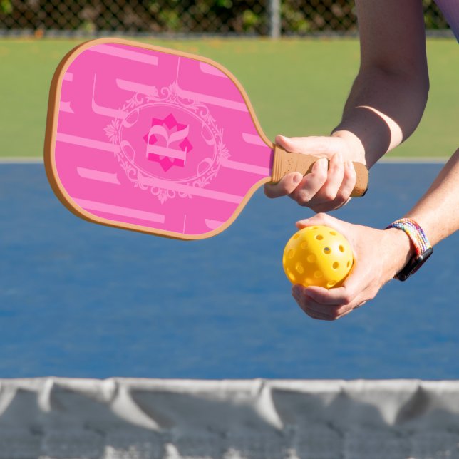 Monogram Retro Pink Pattern Pickleball Paddle (Insitu)
