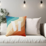 Monogram Retro Rainbow Blue Orange Cushion<br><div class="desc">Retro rainbow waves in blue and orange colours. Monogram in retro bold serif font.</div>