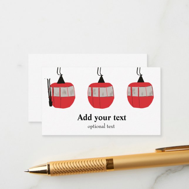 Monogram Retro Red Ski Gondola Lift Personalised Enclosure Card (Front/Back In Situ)