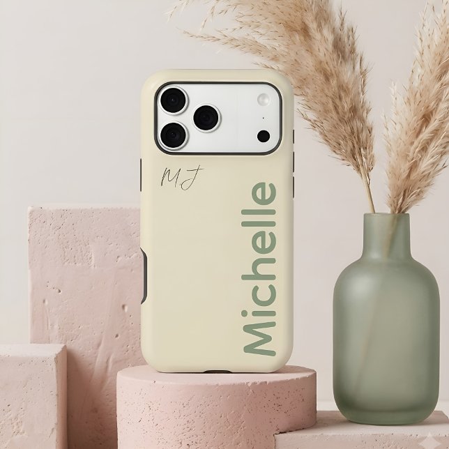 Monogram Retro Sand Beige & Sage Green Custom Name (Creator Uploaded)