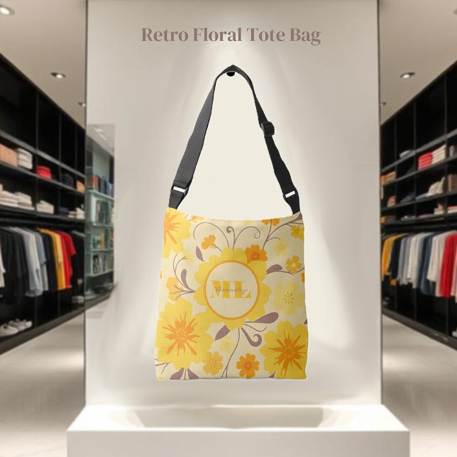 Monogram Retro Sunshine Floral-Yellow Flowers Crossbody Bag (Monogram Retro Sunshine Floral-Yellow Flowers Crossbody Bag )