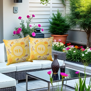 Monogram Retro Sunshine Florals-Yellow Flowers Cushion
