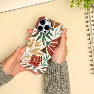Monogram Retro Terracotta Floral Boho iPhone 14 Pro Max Case