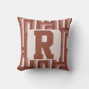 Monogram Retro Terracotta Geometric Pattern Cushion