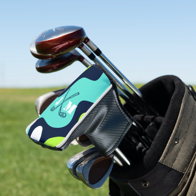 Monogram Retro Wave Blue Green Golf Clubs  Head Cover (In Situ)