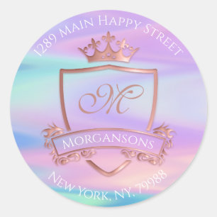 Monogram Return Address Crown Royal Holographic Classic Round Sticker
