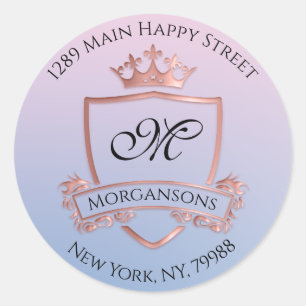 Monogram Return Address Crown Royal Smoky Blue Pin Classic Round Sticker