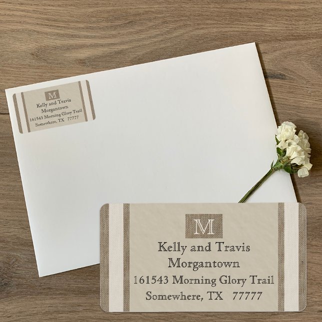 Monogram Return Address Label - Burlap Parchment (Creator Uploaded)