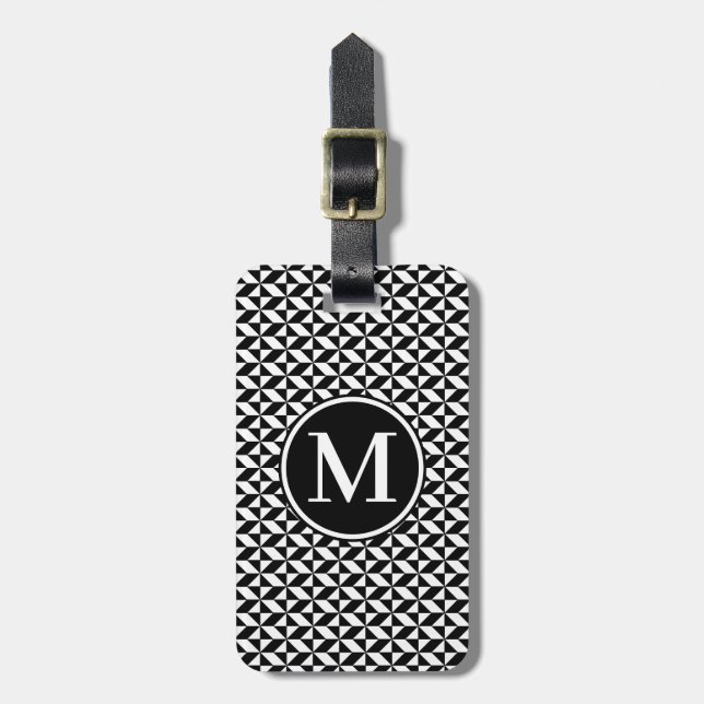 Monogram RF Black Abstract Chevron Luggage Tag (Front Vertical)