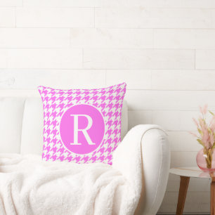 Monogram RF Classic Serif Pink Houndstooth Cushion