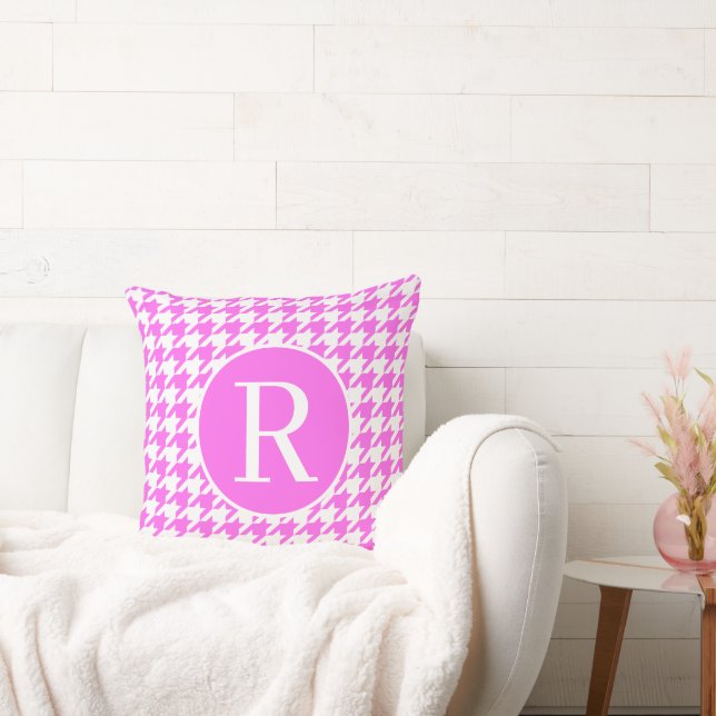Monogram RF Classic Serif Pink Houndstooth Cushion (Couch)