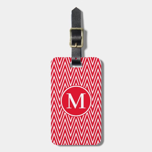 Monogram RF Red Steep Chevron  Luggage Tag (Front Vertical)