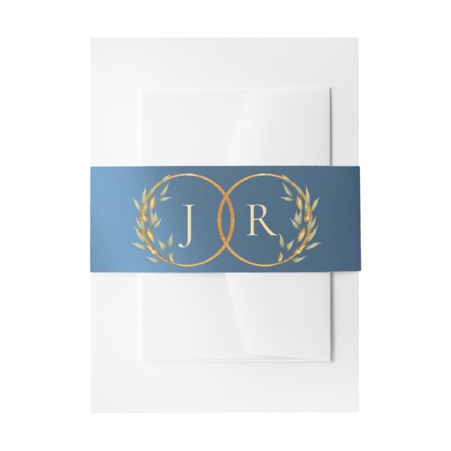 Monogram & Ribbon - Blue Invitation Belly Band (Front Example)