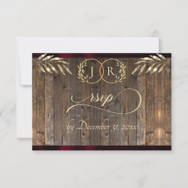 Monogram & Ribbon - Burgundy RSVP Card (Front)