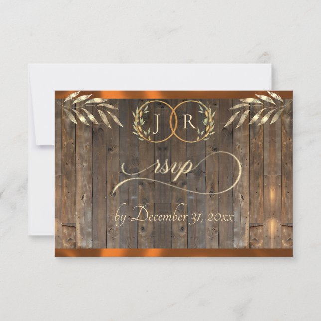 Monogram & Ribbon - Copper RSVP Card (Front)