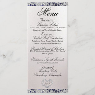 Monogram, Ribbon & Glitter - Blue Wedding Menu