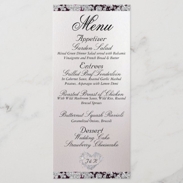 Monogram, Ribbon & Glitter - Purple Wedding Menu (Front)