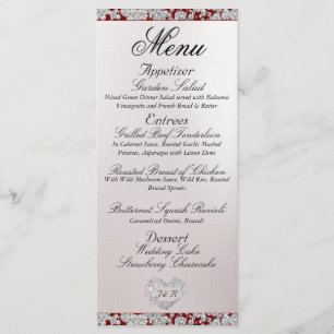Monogram, Ribbon & Glitter - Red Wedding Menu