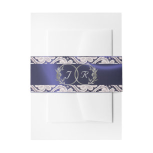 Monogram, Ribbon & Lace - Blue Invitation Belly Band