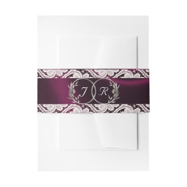 Monogram, Ribbon & Lace - Purple Invitation Belly Band (Front Example)