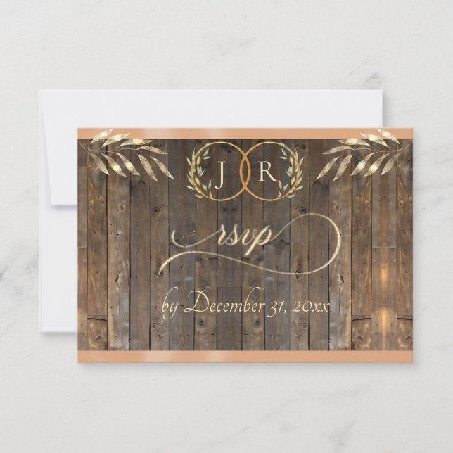 Monogram & Ribbon - Peach RSVP Card (Front)