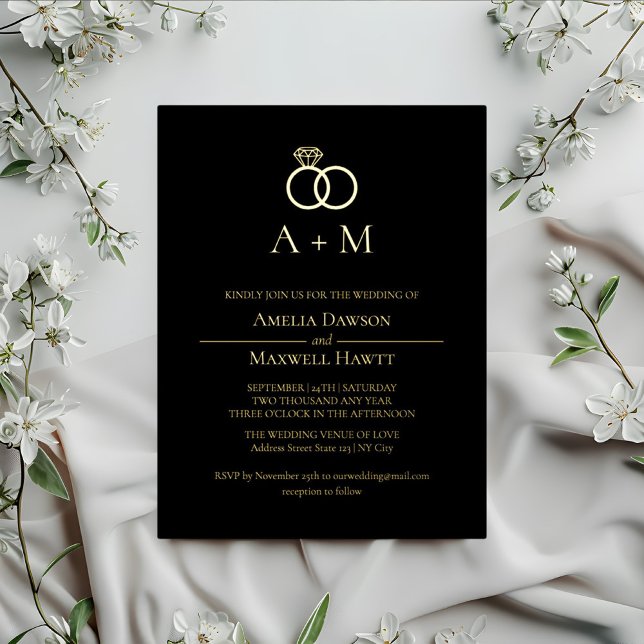 Monogram Rings Simple Wedding Invitation  (Creator Uploaded)