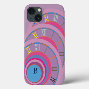 Monogram Roman Numerals Artsy Clock Dizzy Circles iPhone 13 Case