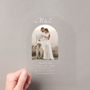 Monogram Romantic Arch Photo Elegant Wedding Acrylic Invitations
