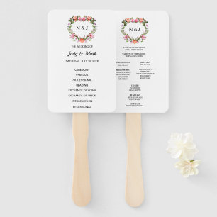 Monogram Romantic Roses Floral Heart Hand Fan